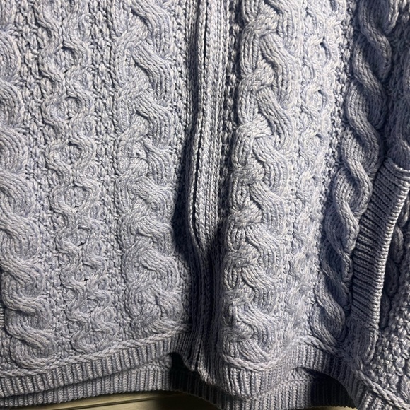 Aran‎ Crafts Ireland Powder Blue Full Zip Cableknit Chunky Sweater Cozy - Picture 6 of 10